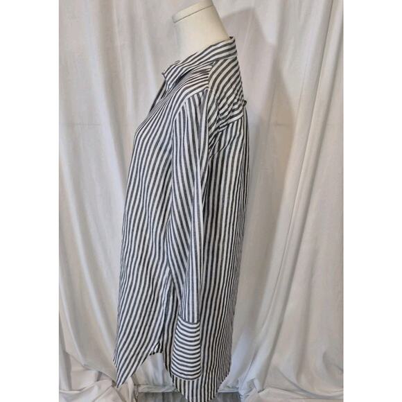J. Crew Gray White Classic Fit Striped Beach Linen Cotton Tunic Shirt XS - Picture 3 of 5